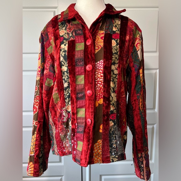 Coldwater Creek Red Blazer Artistic‎ Patchwork & Sequin Design - Picture 1 of 7